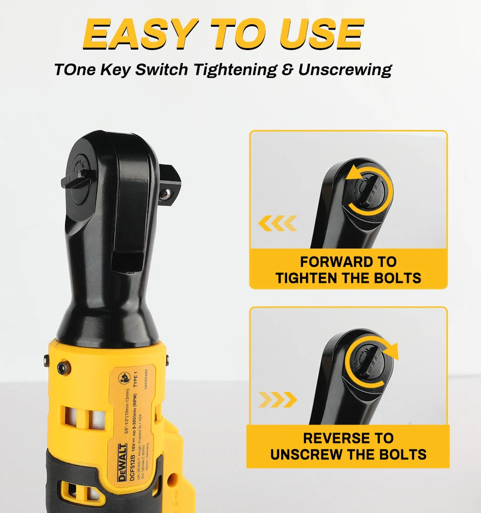 Dewalt 512, Llave de ángulo recto sin escobillas de 20 V - Torque alto 95 N, 2500 RPM, compacta para mantenimiento de automóvile