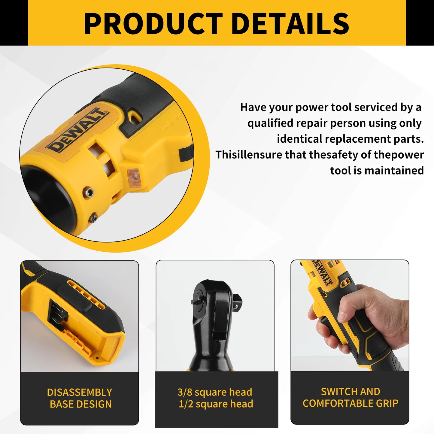 Dewalt 512, Llave de ángulo recto sin escobillas de 20 V - Torque alto 95 N, 2500 RPM, compacta para mantenimiento de automóvile