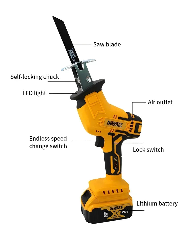 Dewalt 20V Brushless Electric 2800RPM Cordless Reciprocating Saw Saw Multifunctional Metal Wood Pipe Cutting Saw Power Tool
